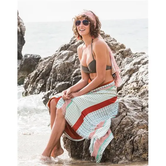 100% Cotton | Printed | Beach Towel Paero | Size 100x180cms | 2-in-1 Front Side Sarong + Backside Towel | Quick Dry