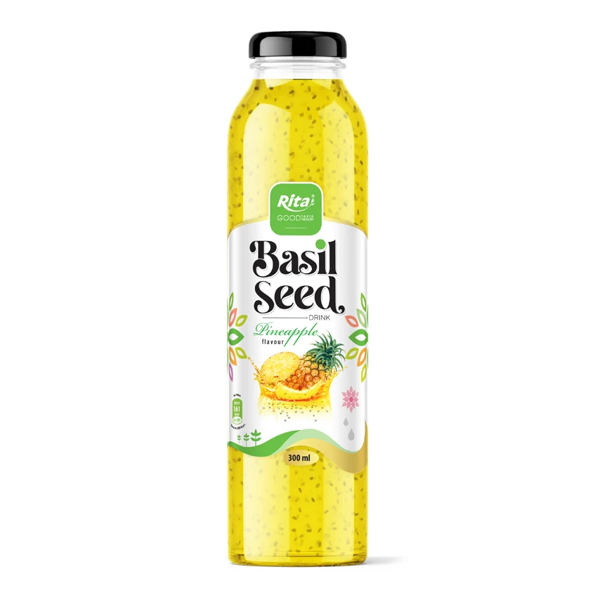 Strawberry Flavor 300ml Glass Bottle Basil Seed Drink Rita Manufacturer In Vietnam Good Beverage