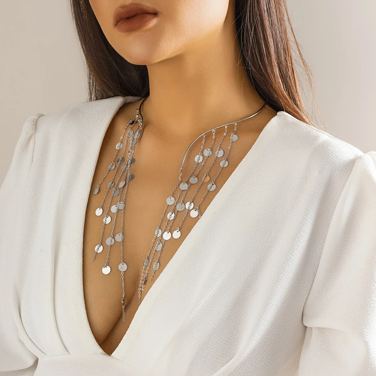 PASUXI Fashion Jewelry Retro Long Tassel Open Punk Collar Pearl Choker Neck Chain Collar Necklace for Women