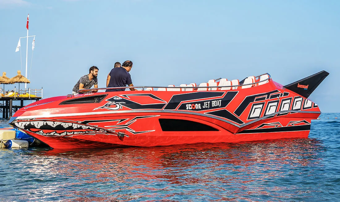 Alesta Marine Luxury Commercial Jet Boat BLACK New Fiber Glass Entertainment Speed Boat Best Quality White Ocean Sea Lake River