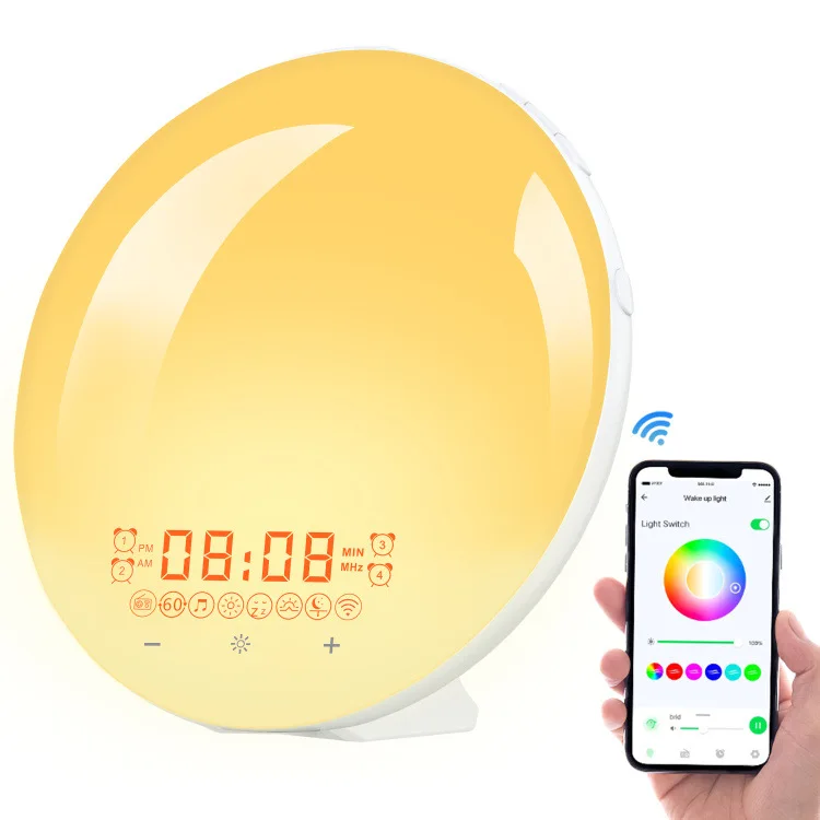 Smart Wake Up Light Supporting App/voice Control With Fm Radio And 4 Alarm Setting, Wake You Up And Help To Sleep Function
