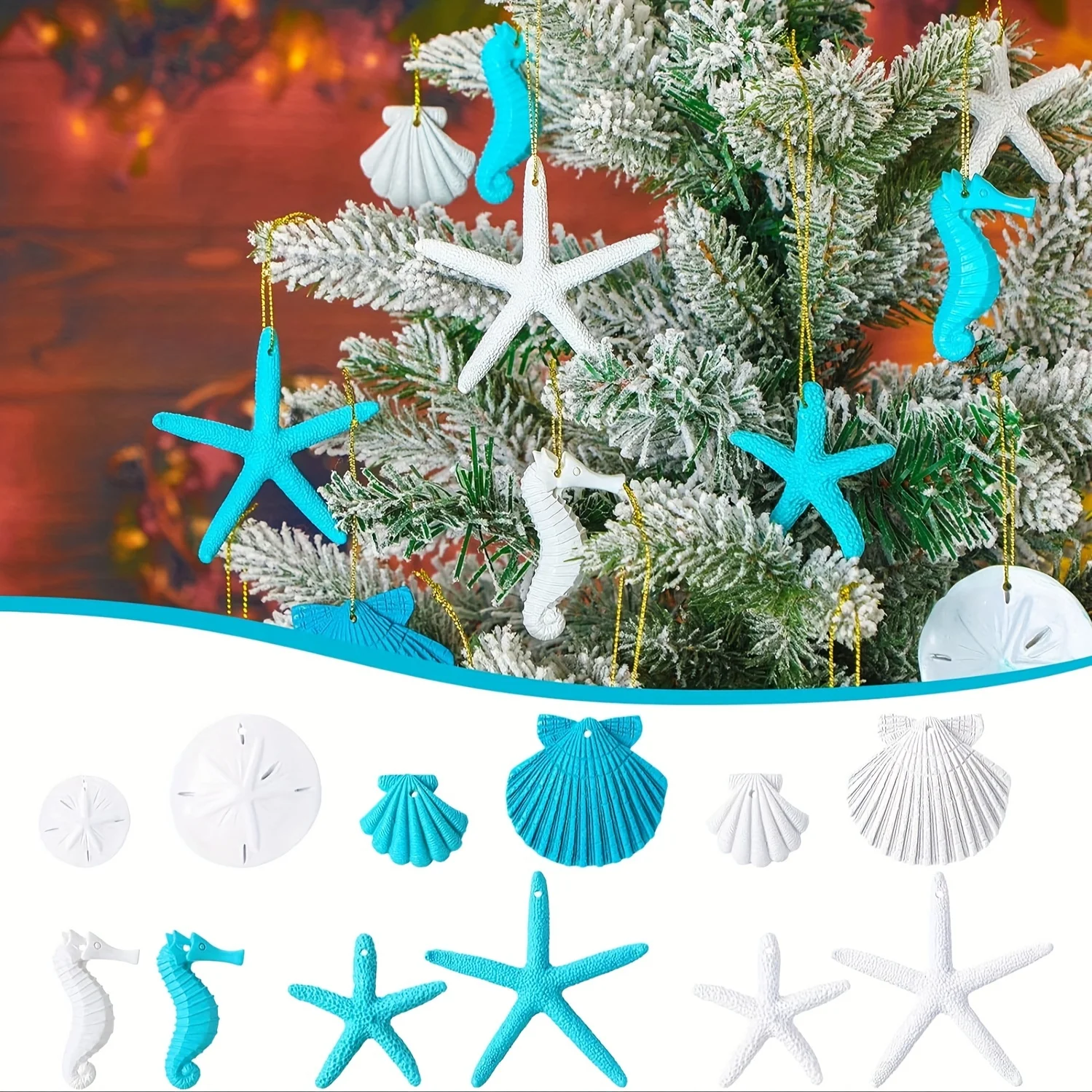 Ocean Themed Hanging Flatback Starfish Ornaments with Drilled Holes Christmas Resin Starfish Ornaments  for Christmas Decoration