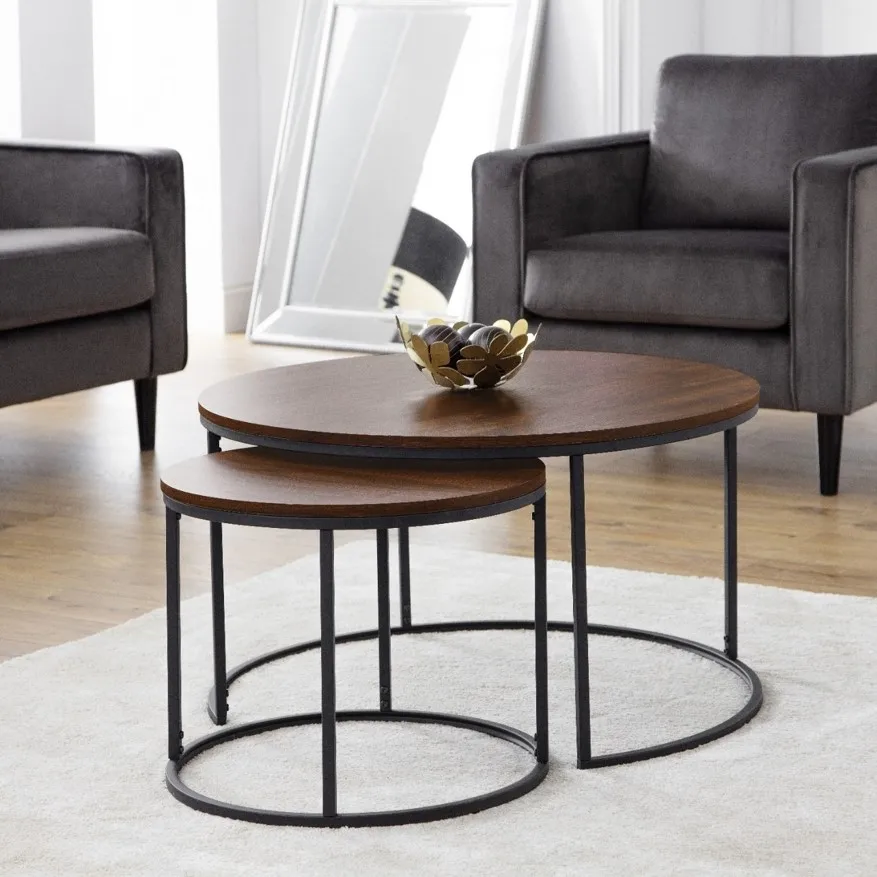 Tall slim flower decorative wooden table Coffee High Quality Metal Round Side Table With Meta lTop metal frame Dining