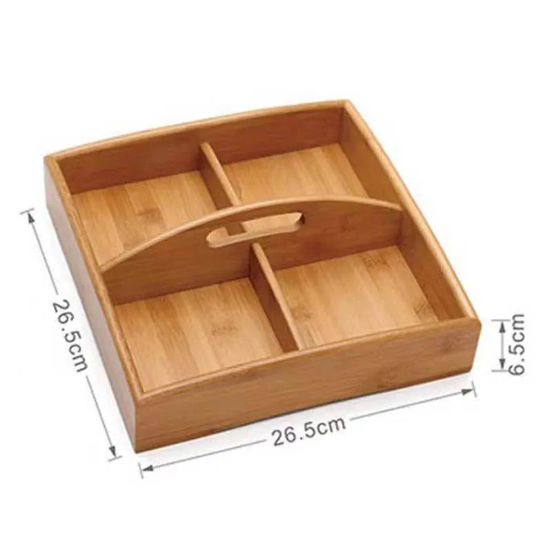 Solid Wood Four Gong Lattice Dried Fruit Snack Tray Portable Bamboo Fruit Tray Candy Nut Storage Box