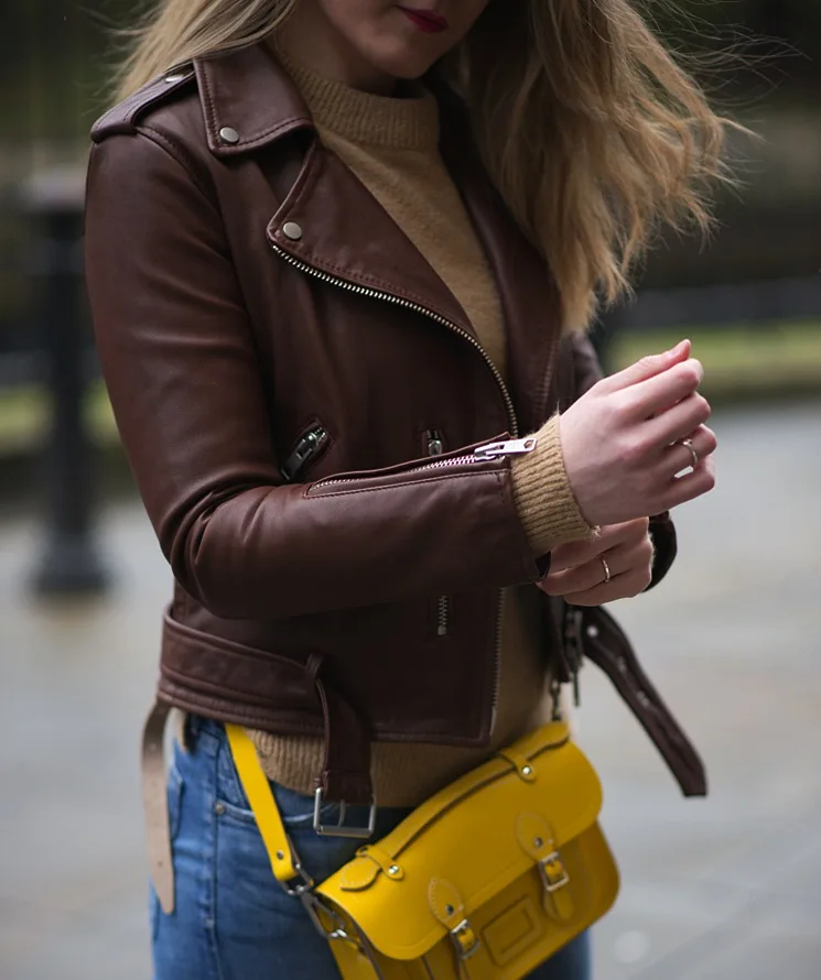 The Brown Leather Biker Jacket For Women OEM Services Fashion Lamb Real Sheep Leather Jacket For Teen Age Girls Breathable