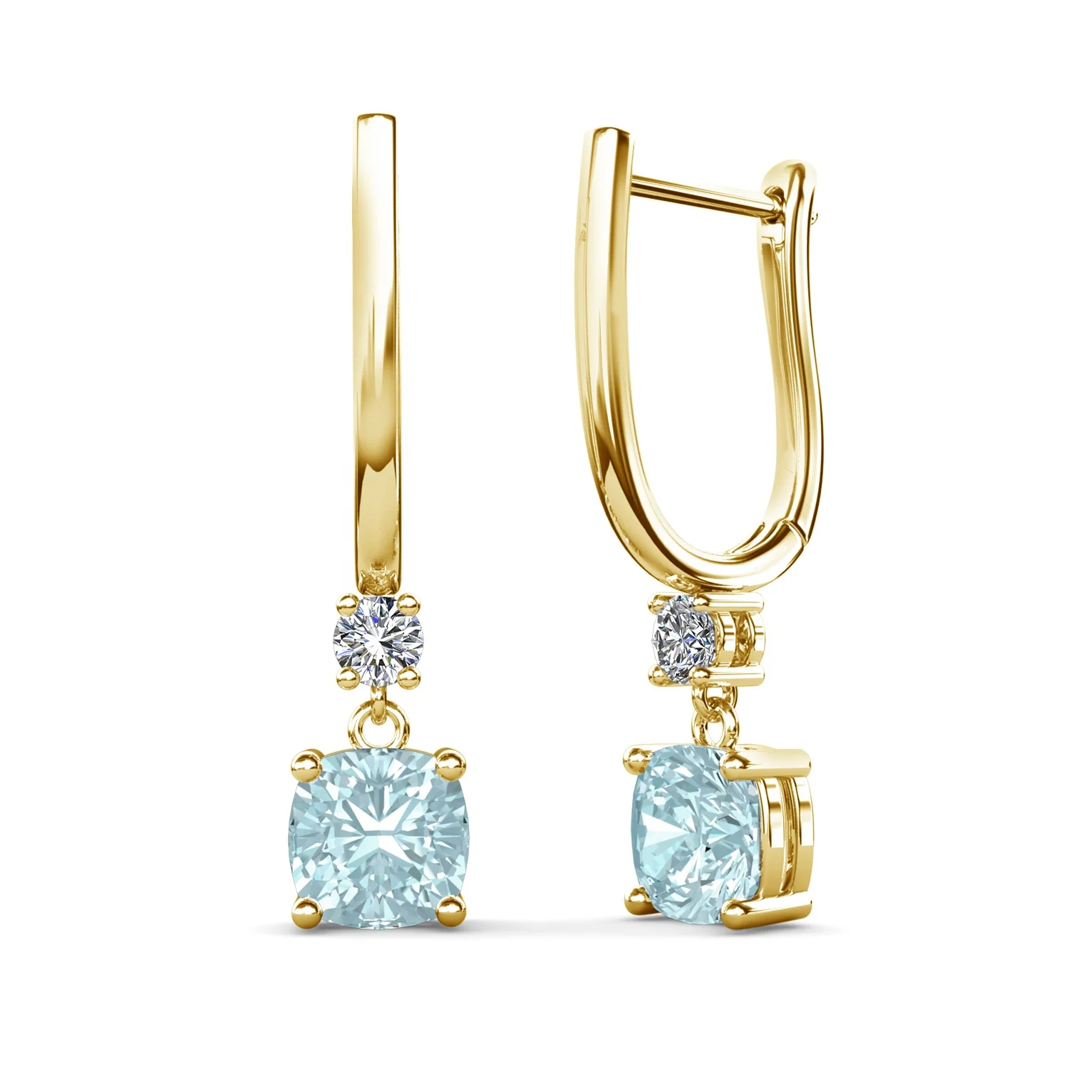 2024 Natural Gem Stone Cushion Cut Sky Blue Topaz Women Jewelry 925 Sterling Silver Huggie Hoop Drop Earrings Destiny Jewellery