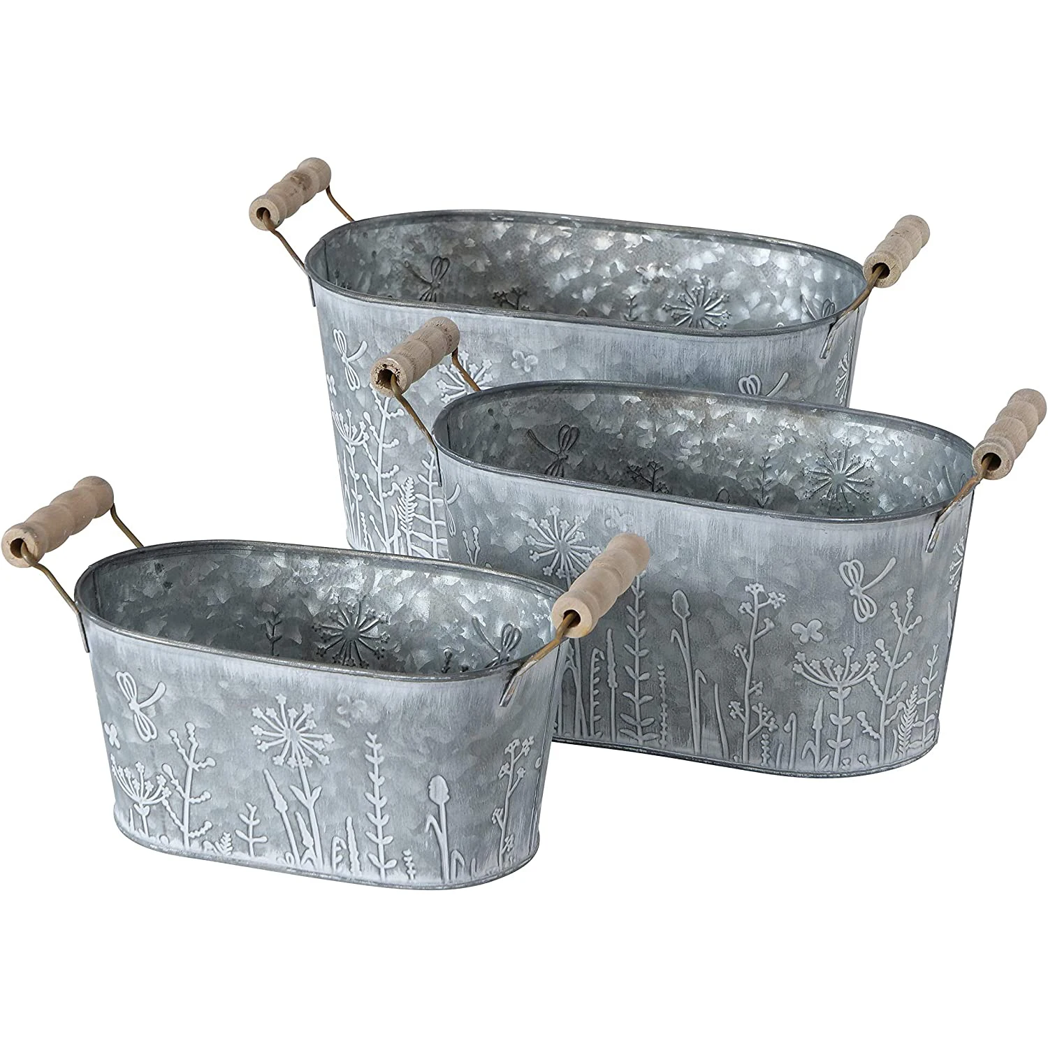 Set of 4 galvanized buckets and garden planters with rope handles Customized modern garden accessories