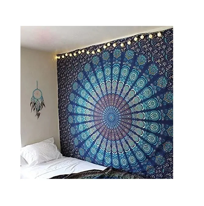 Professional Factory Blue Color Print Wall Hanging Macrame Tapestry Available at Wholesale Price from India Tapestries