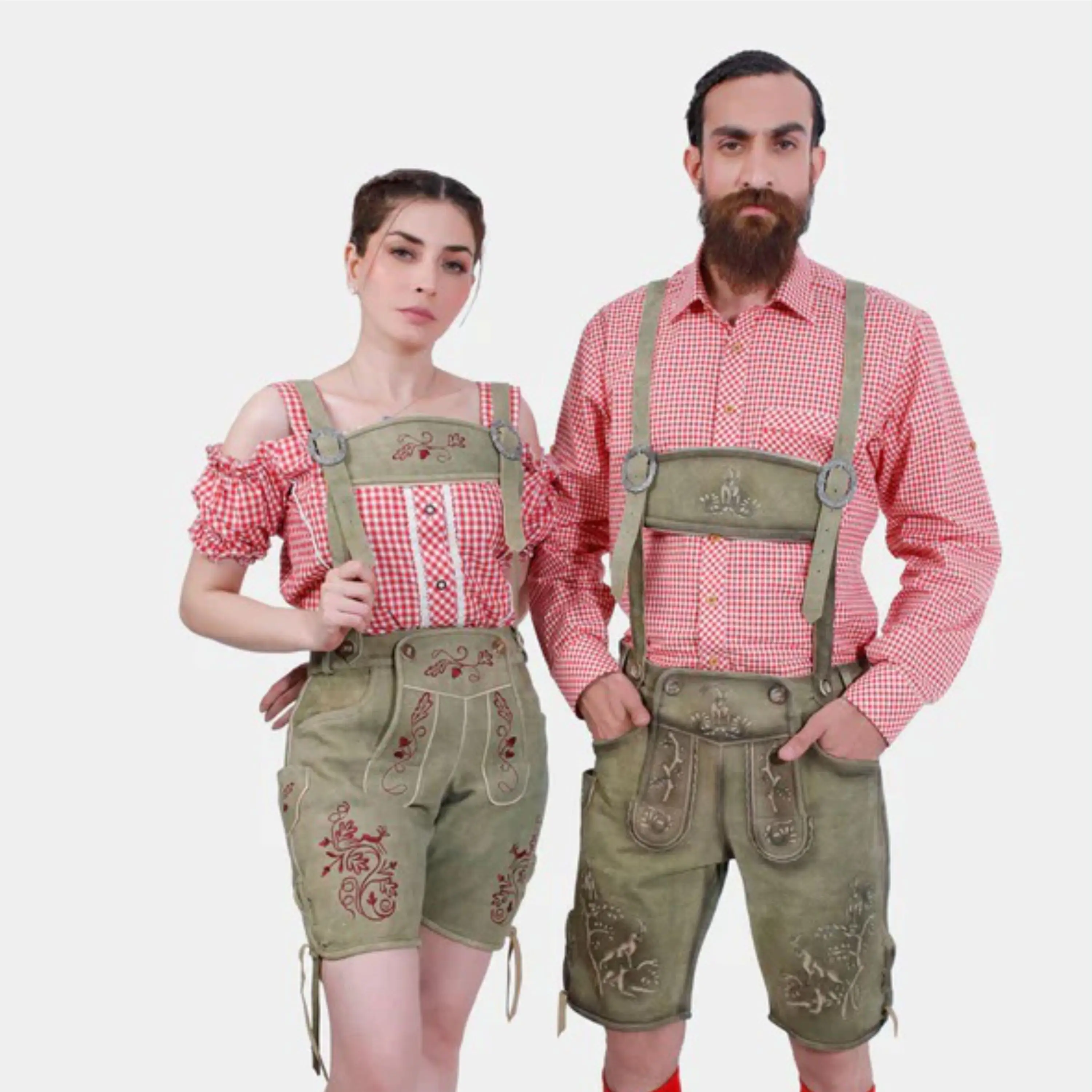 Traditional Bavarian Couple Outfit  Customizable Lederhosen and Dirndl Clothing Set for Oktoberfest and German Celebrations