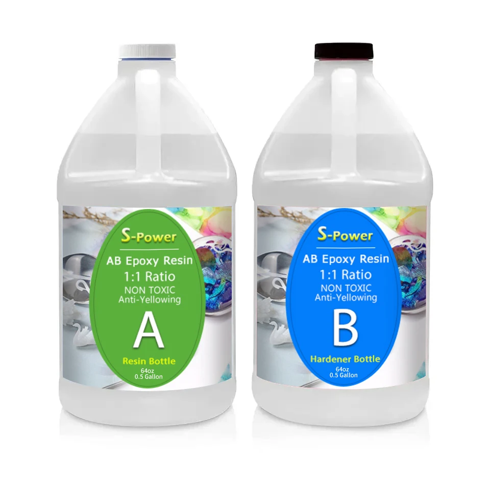 Набор из эпоксидной смолы 1:1 AB, 64 унции, высокопроизводительная эпоксидная смола, самовыравнивающиеся пузырьки, минимальная прозрачная глянцевая, идеально подходит для столешниц