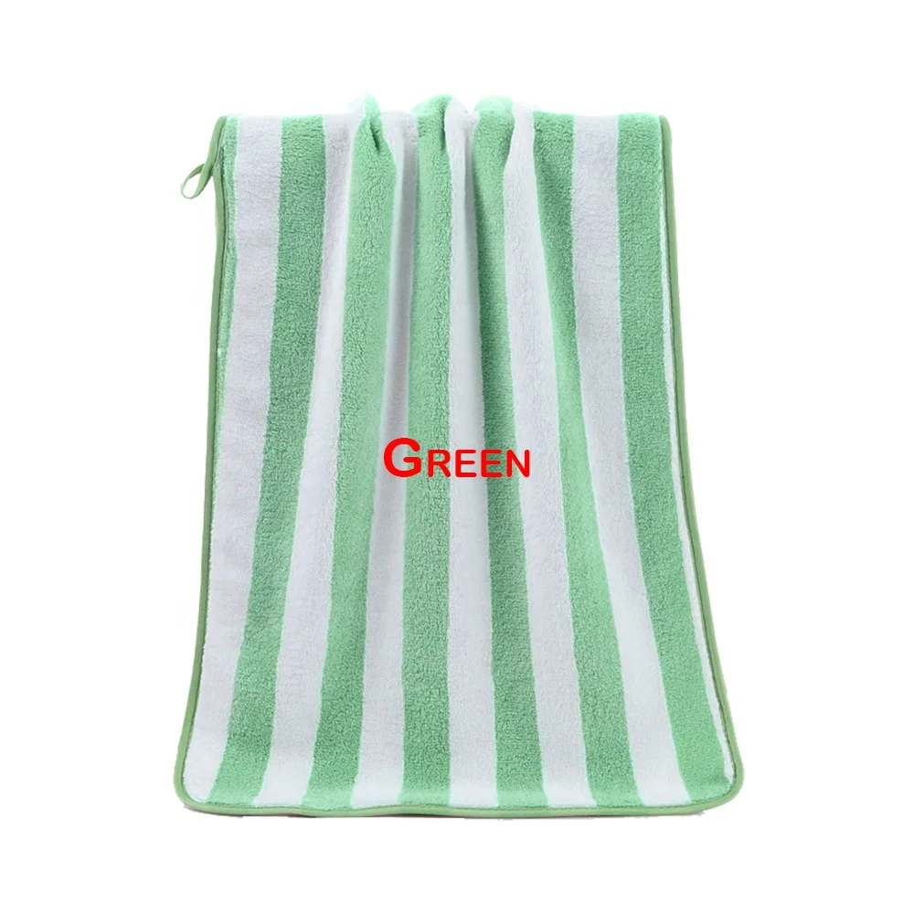 Best Value for Money Cabana Stripe Beach Towel Coral Fleece Made From Dyed Microfiber Yarns by Direct Microfiber Manufacturer