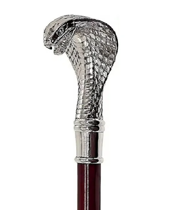 Handmade Brass 36'Chrome Cobra Head Handle With Natural Wooden Walking Stick Everyday Usable Walking Cane For Unisex Adult