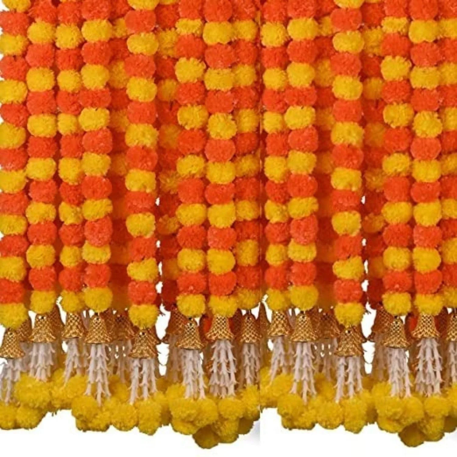 Artificial Marigold Garlands with Bells & Rajnigandha BunchFor Indian Wedding, Diwali , Christmas Decoration