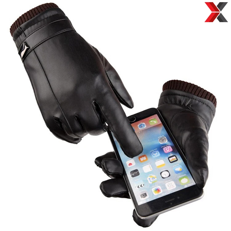 Men Gloves Black Color Winter Warm Touch Screen Windproof PU Leather Fashion leather Gloves