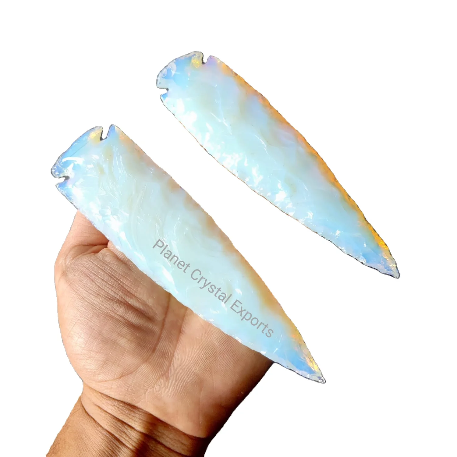 Planet Crystal 6-Inch Polished Opalite (Obsidian Opal Quartz) Arrowhead Chakra Pendant Heart Pattern Religious Feng Shui Mascot