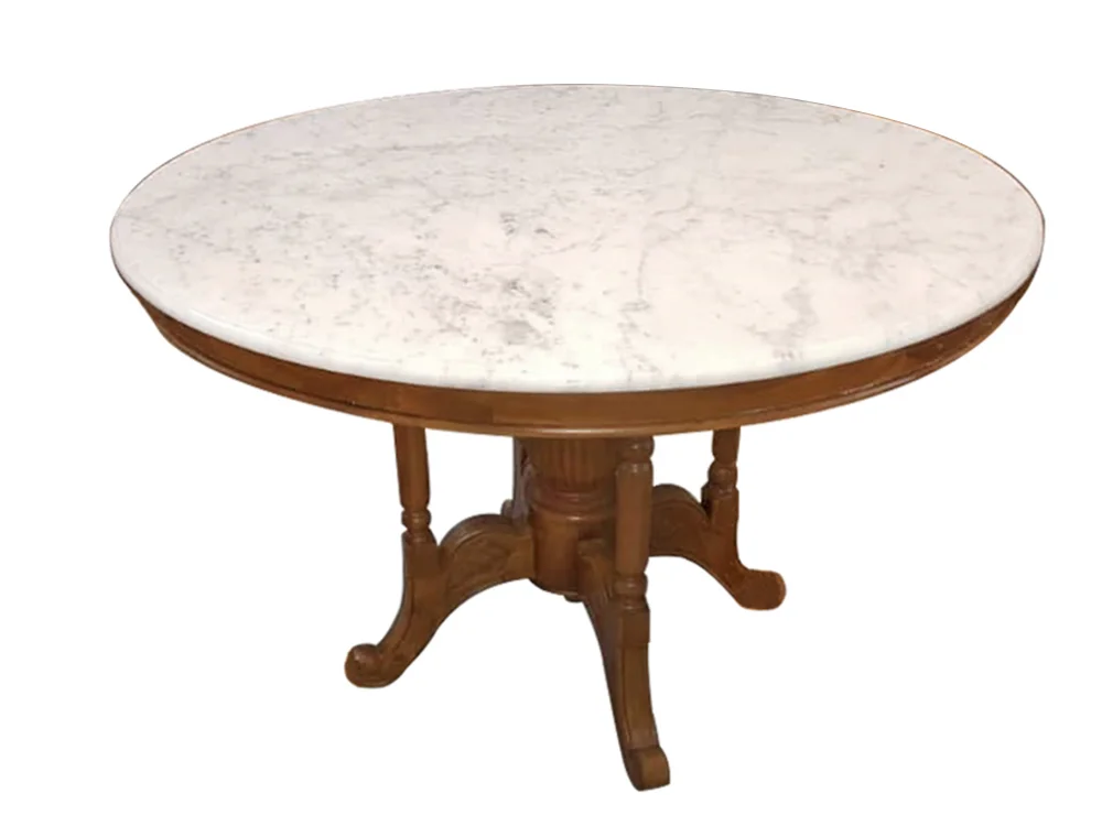 White Marble Top Center Table Exclusive Design Wood Base Coffee Table For Living Space Enhancement Creative Wooden Table