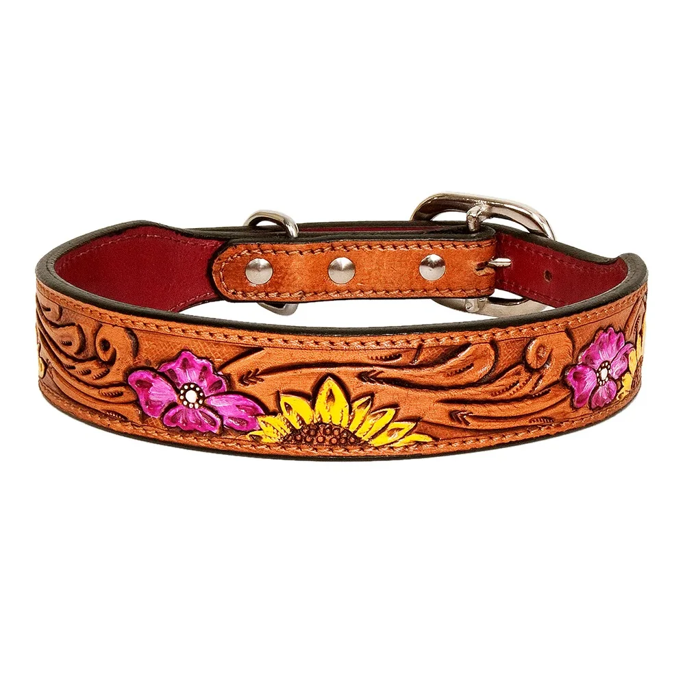 Luxury Cow Leather Dog Collar With Bronze Buckle Pet Leashes And Collars