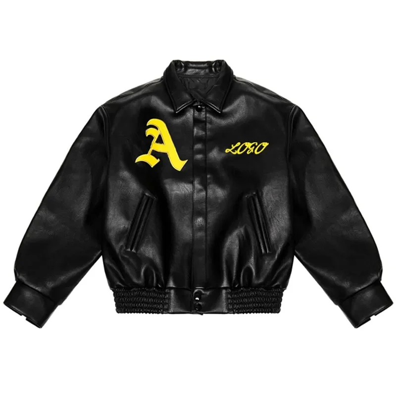 2023 wholesale Custom Embroidery Logo Leather Baseball Bomber Leather Varsities Jacket For Men