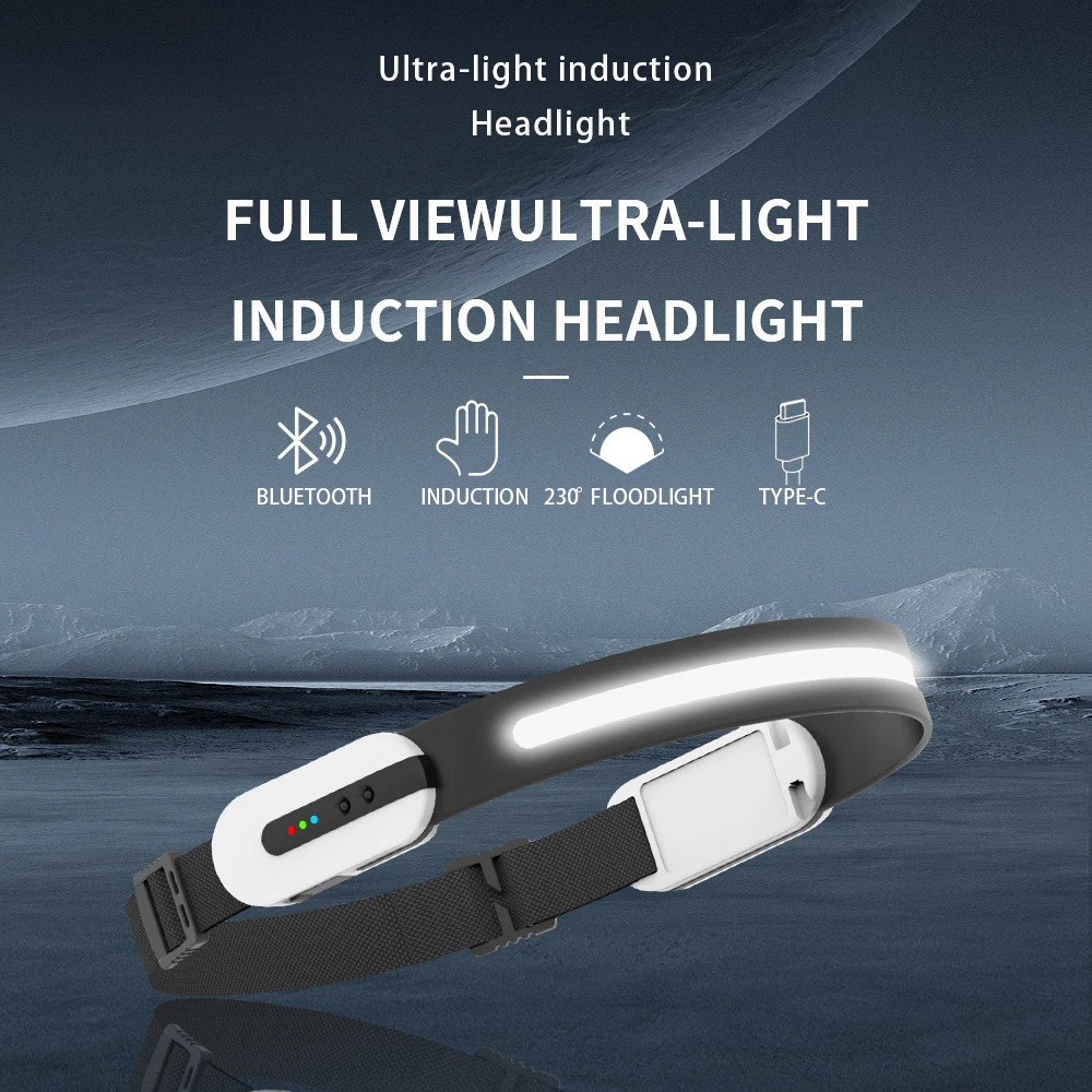 Rechargeable 230 Wide Beam Bright Headlight with Motion Sensor New Phone Music Function Light Waterproof