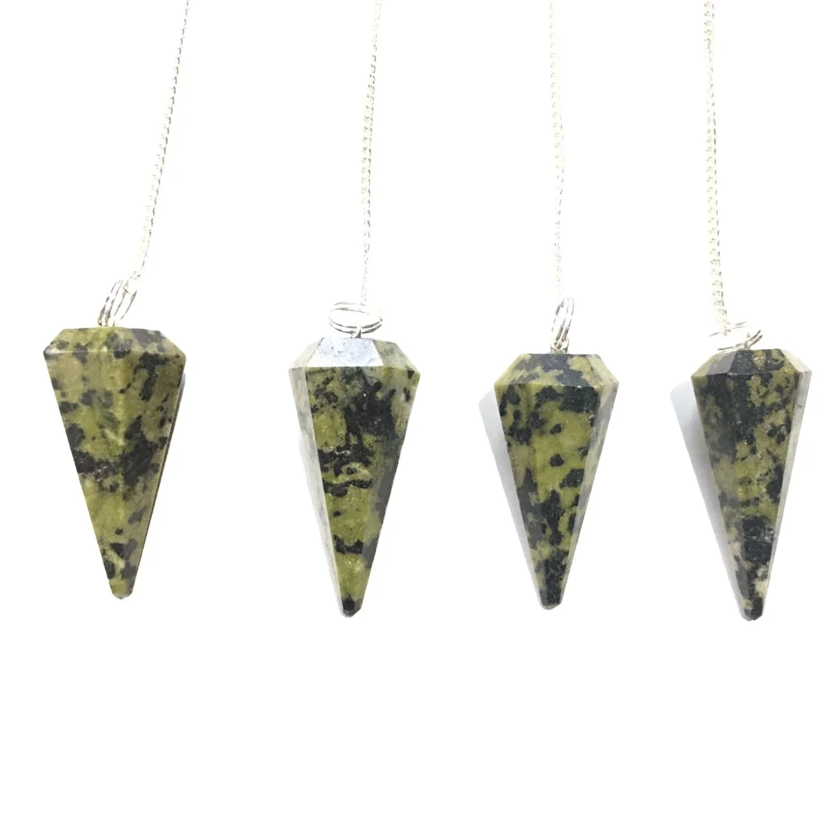 latest natural Green epidote crystal wholesale pendulum with chain for dowsing and healing meditation product buy from kinggems