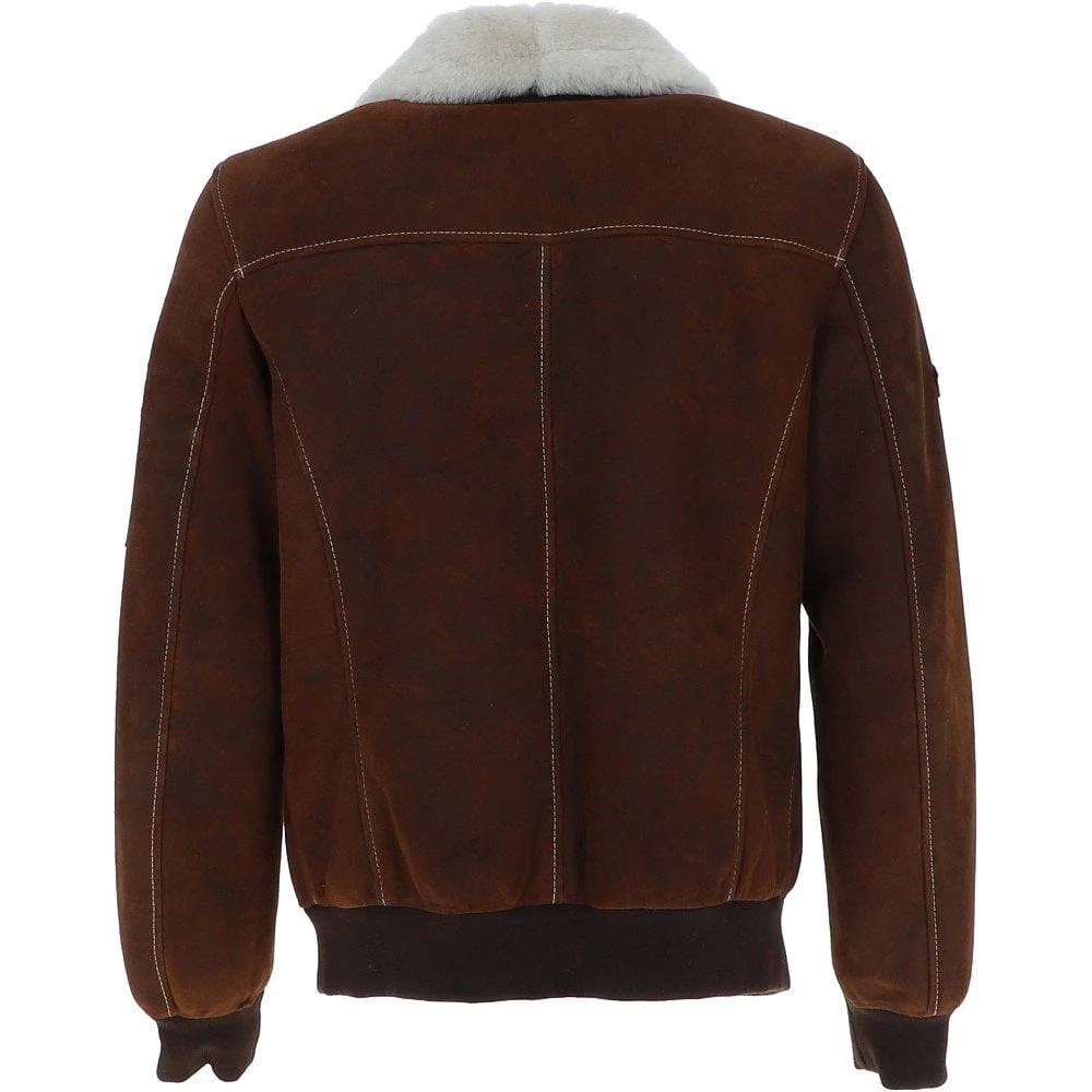Men Stylish Genuine sheepskin faux leather pilot jacket puff brown Shearling Flying leather jacket OEM