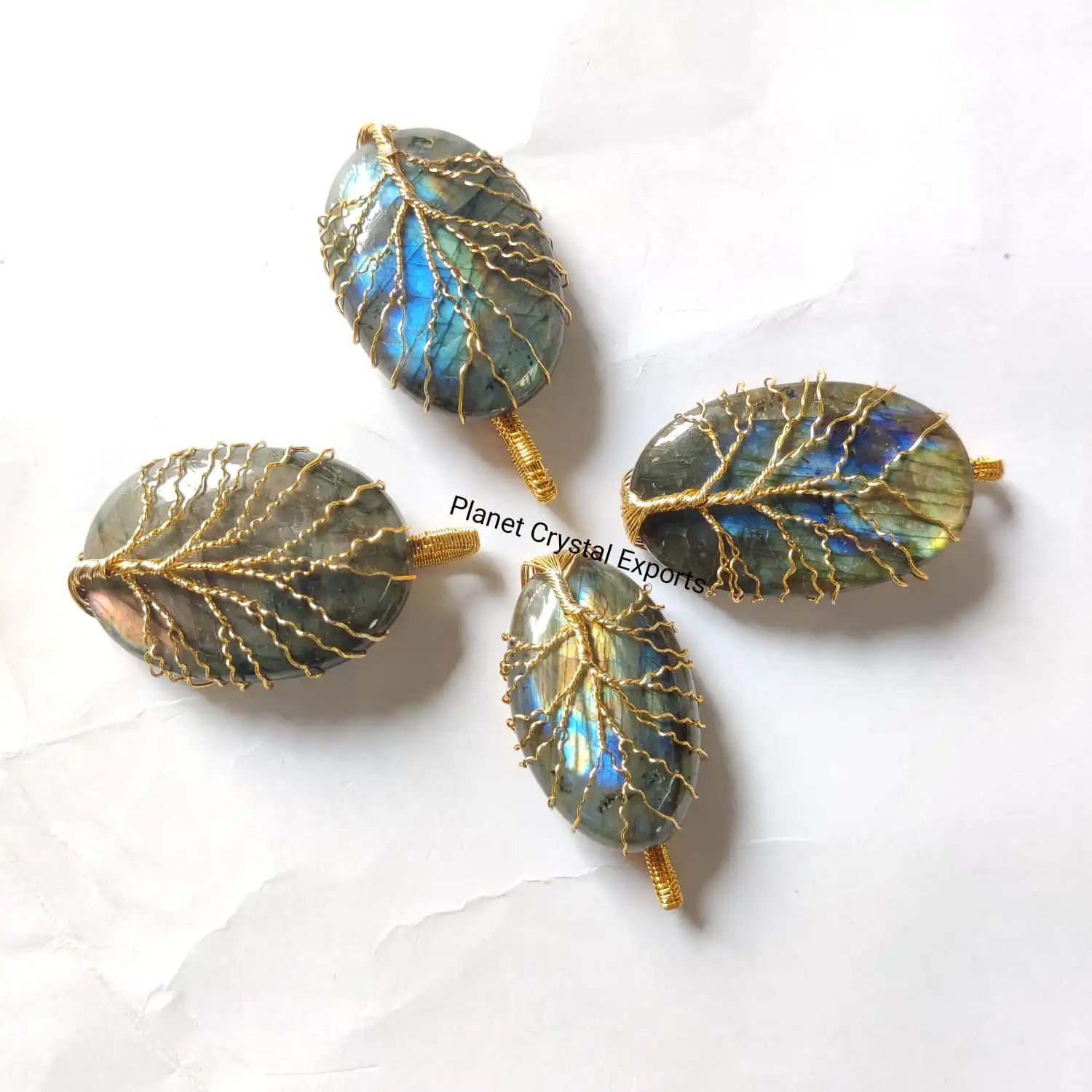 Best Quality Labradorite  Oval Shaped Tree of Life Golden  Wire Wrapped Pendants  Buy From Planet Crystal Exports