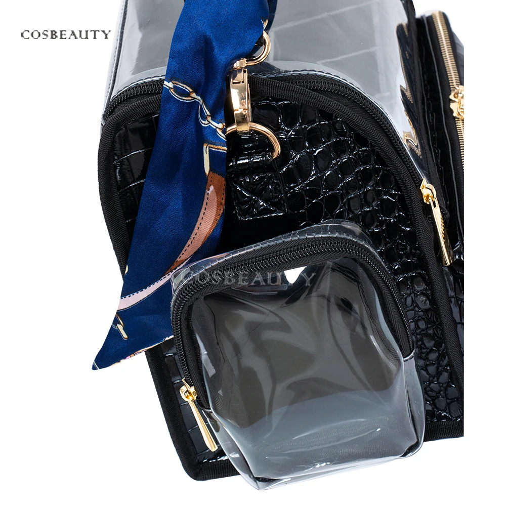 BSCI members Newest portable brush holder Custom Brushes Cosmetic Bag Black crocodile PU leather travel PRO MUA brush bag