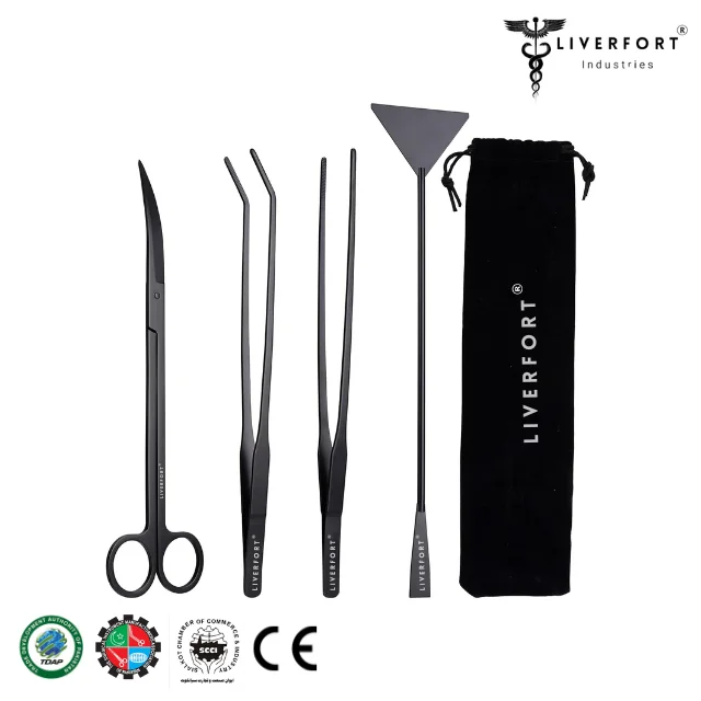 Top Quality Aquarium Cleaning 4Pc Black Tool Set Aquatic Plant Fish Tank Plant Tools Aquarium Long Tool Kit LIVERFORT INDUSTRIES