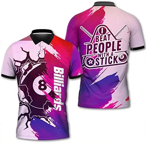 Snooker Pool Billiards Shirt 8 Ball - Mens Polo Shirts for Playing Pool Shirts for Men Billiards Tshirts Series 02