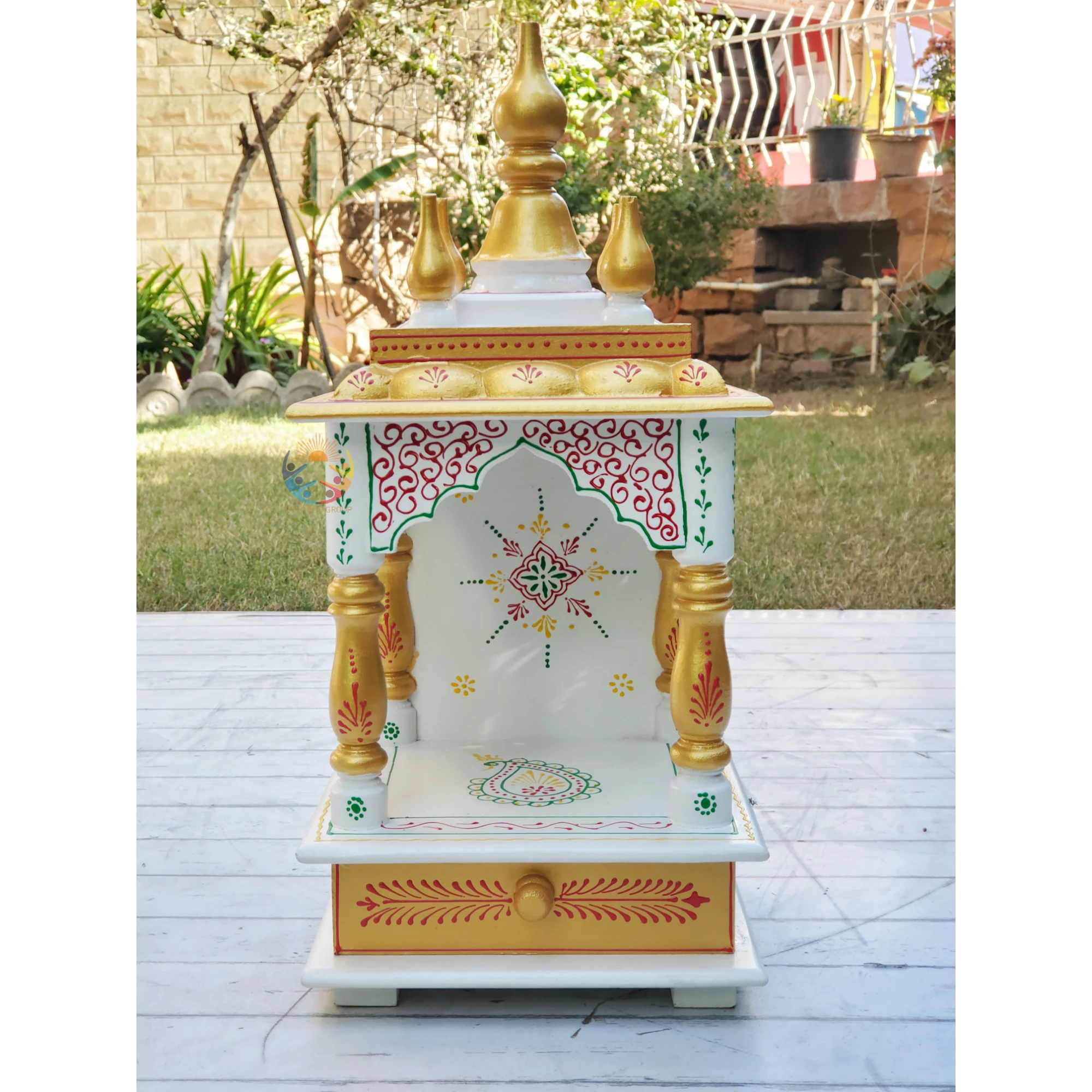 Indian Pooja Ghar Set of 3 with High-quality Craftsmanship Divine Decor Hand-painted Wood Mandir for Spiritual Home Accent