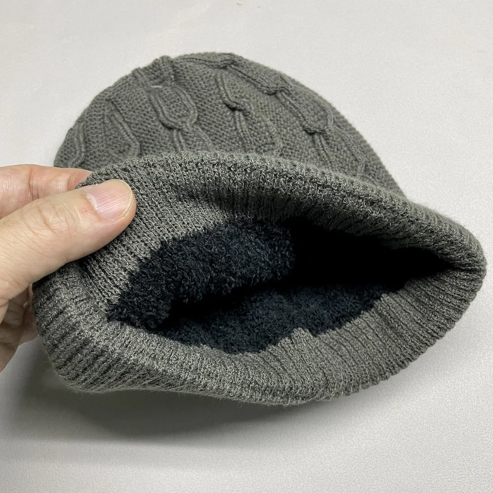 Cuff Fold up and Feather Yarn Lined Winter Mens Hats