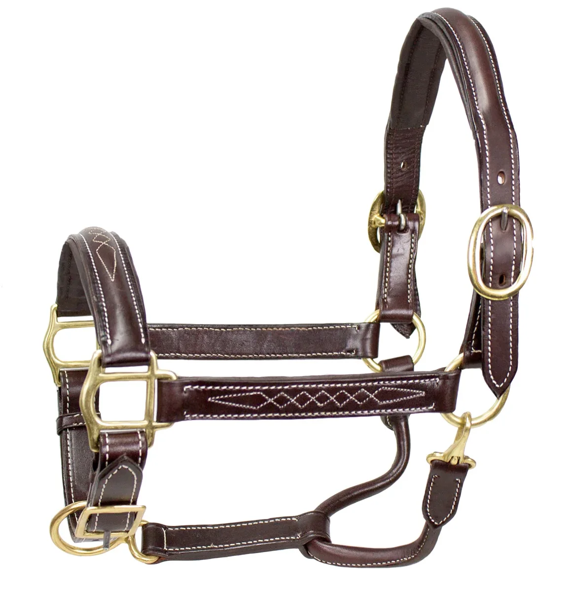 Horse Leather Halter with fancy stitch with Soft Leather Padding with brass hardware fitting At Affordable Price