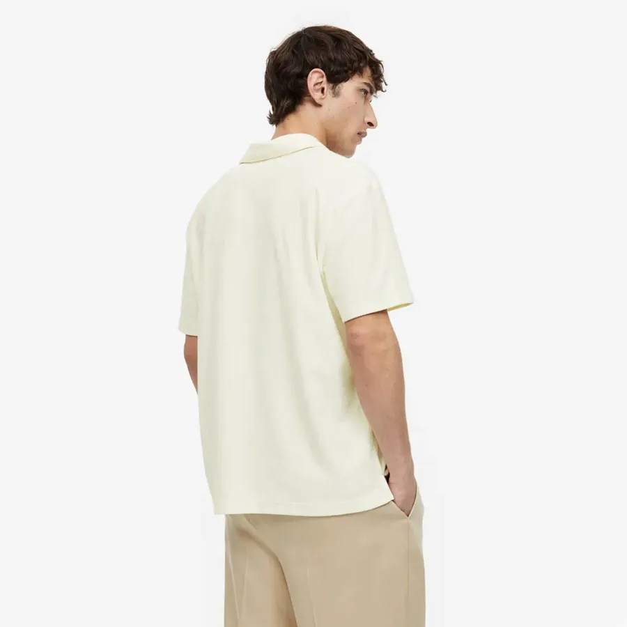 Wholesale Best Selling Men Beige Color Plain Relaxed Fit Polo T Shirt With V Neck Turn Down Collar & Chest Pocket For Sale