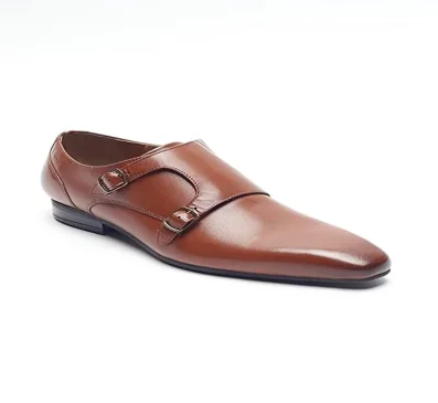 High Quality  TAN brown cow hide Leather Double monk strap derby model classic men shoes with TPR sole