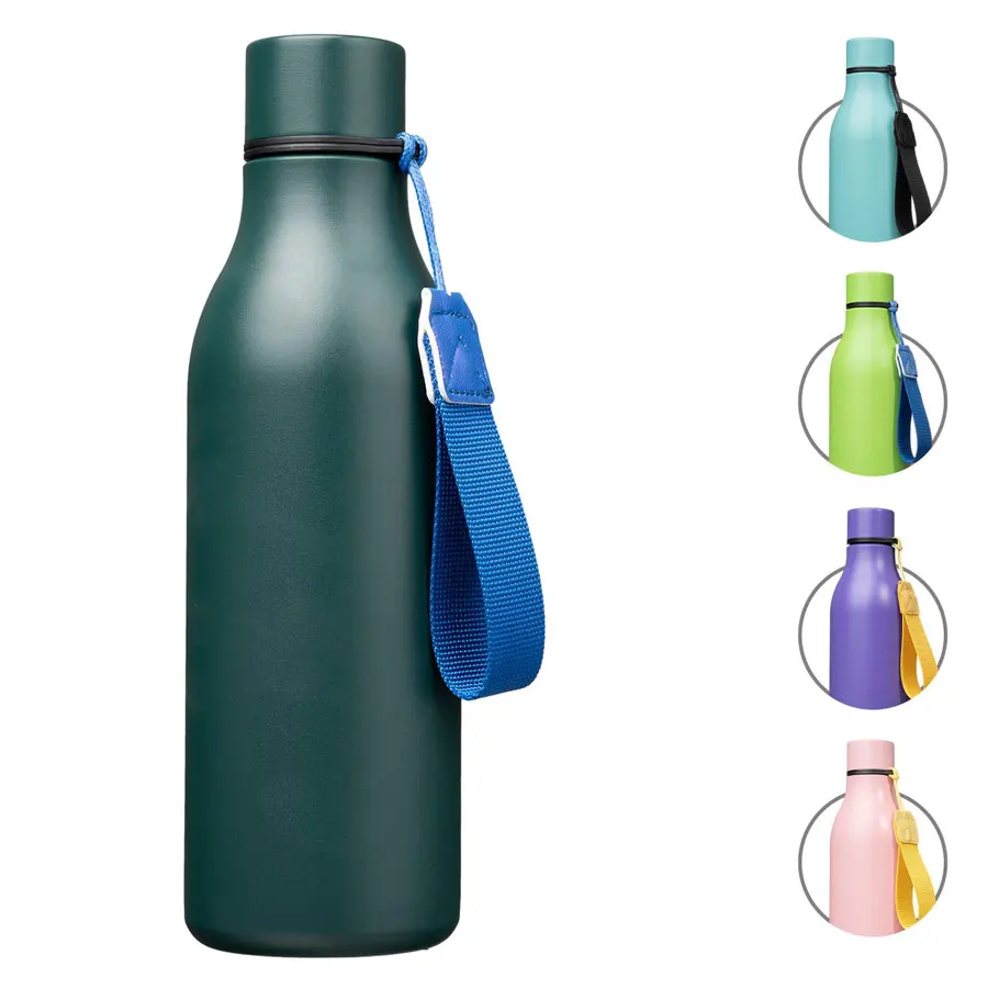 Insulated Water Bottles, 18oz Stainless Steel Metal Water Bottle with Strap, BPA Free Leak Proof Thermos, Mugs, Flasks,