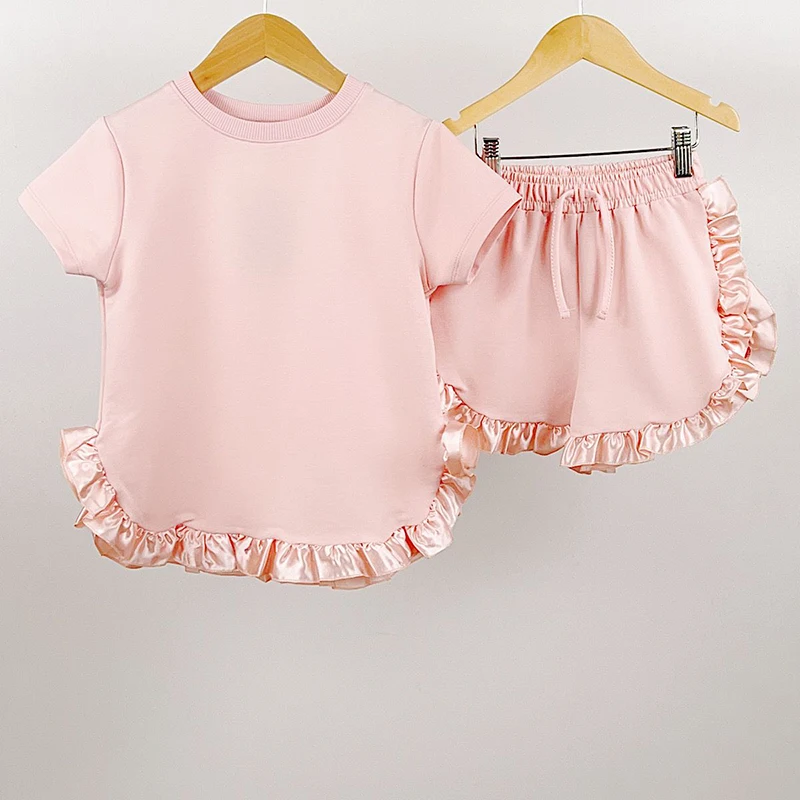 kids girls summer clothing sets cotton blank boutique luxury cute sweet children clothes wholesale toddler baby girl clothes