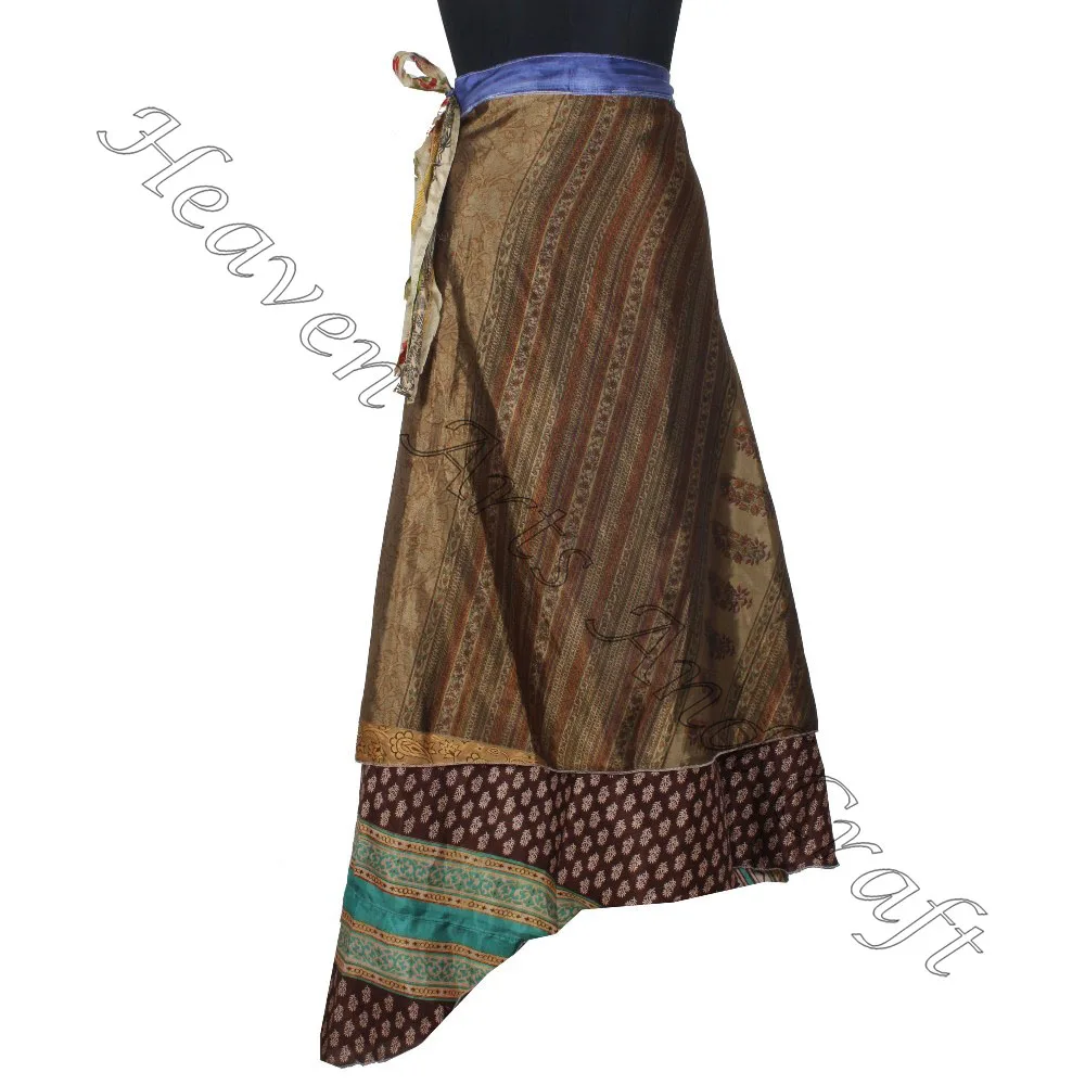 Best Buying Wholesale Price For Saree Silk Magic Wrap Skirts Vintage Indian Silk Sari 2 Layer Magic Wrap Around Skirts cover up