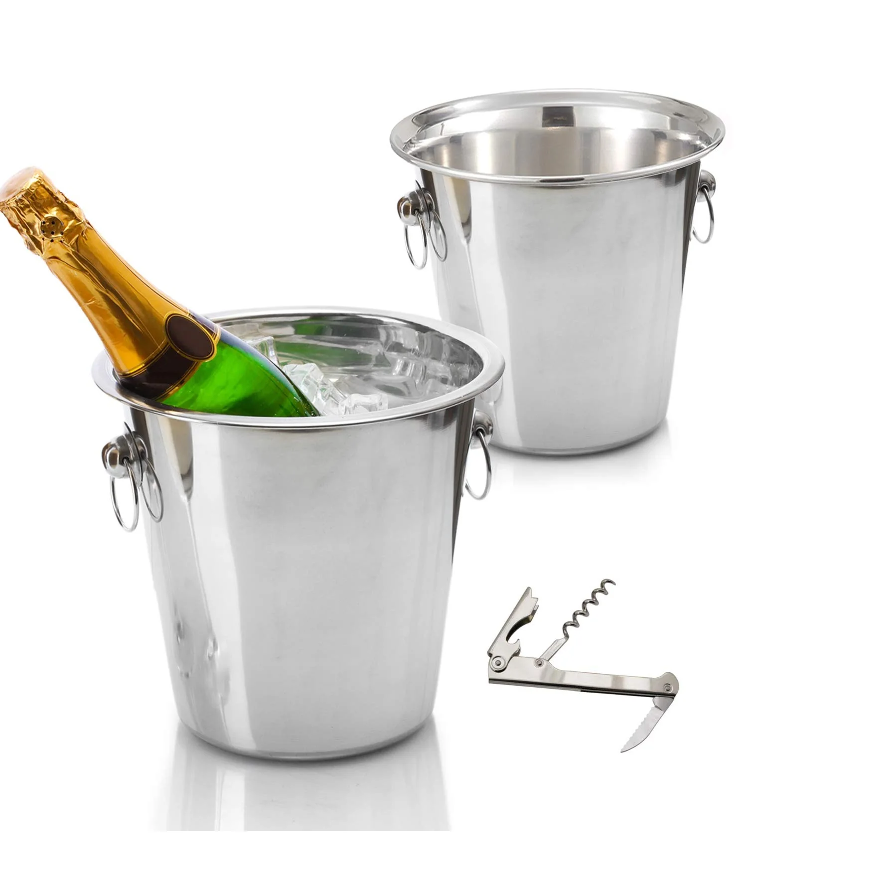 Highly Polished Double Wall Wine Bottle Chiller Champagne Ice Buckets Metal Wine Bottle Holder Champagne Coolers & Wine Chillers