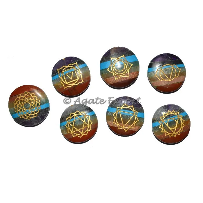 Chakra Stone Set with 7 Chakra Stones and Symbols - Pyramid, Oval, Worry | Crystal Chakra Set, Spiritual Gift (Healing Stones)