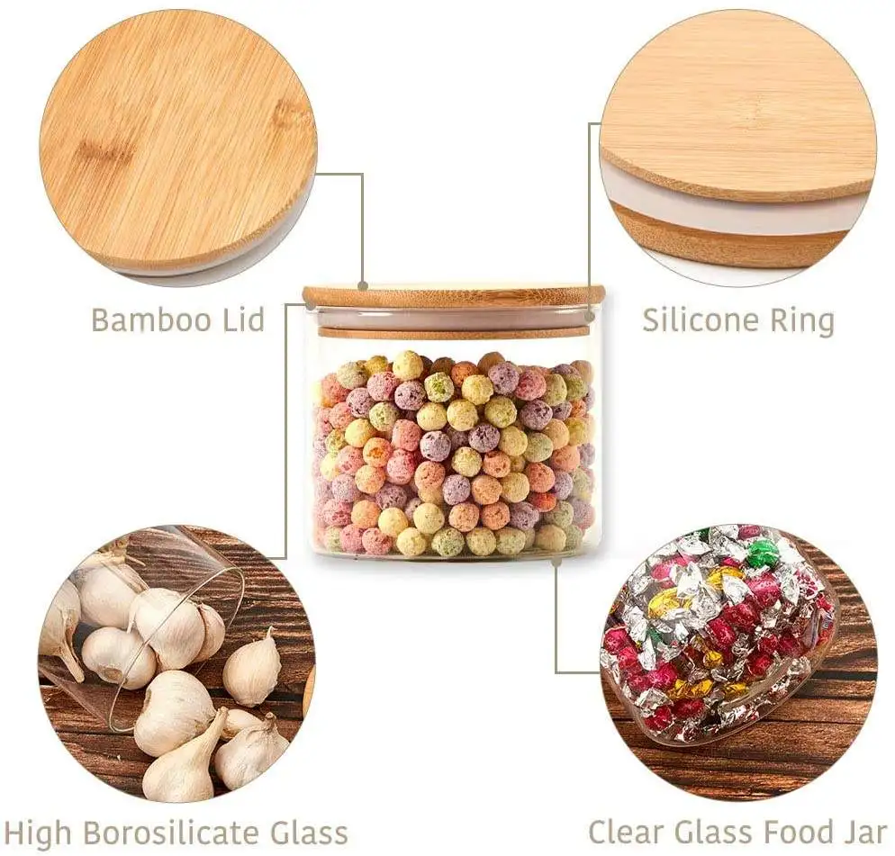 Safe In Microwavable Oven Eco Friendly Food Container Glass Jars  For Kitchen Storage With Bamboo Lids