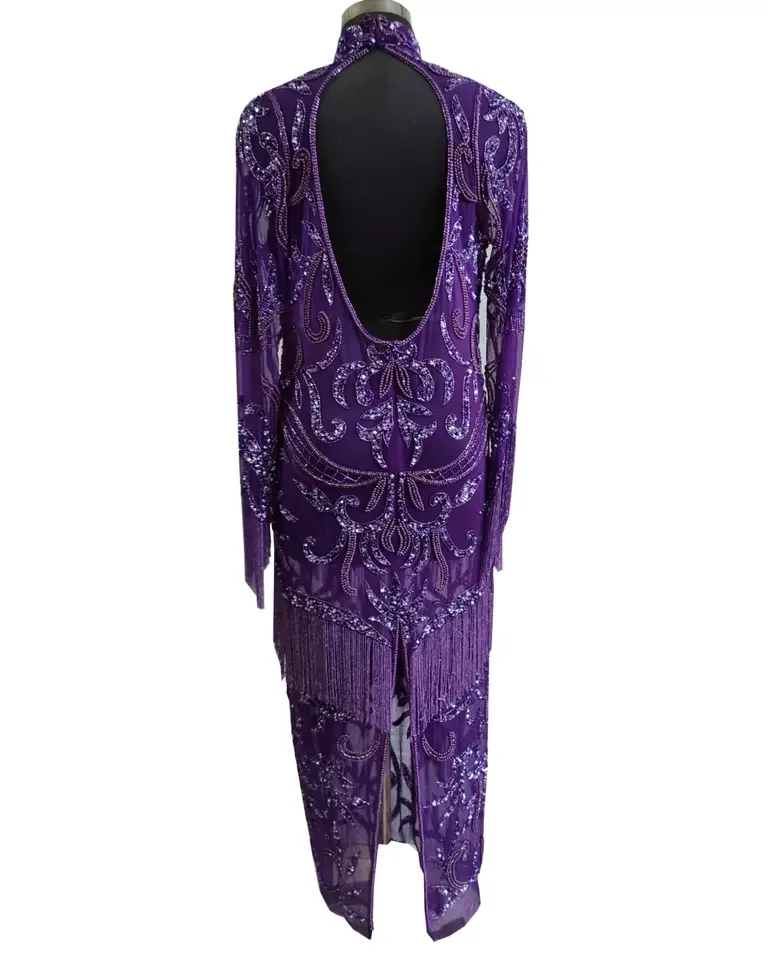 Vibrant Blue Hand Embroidered Hand Beaded Fully Heavy embroidery fringed Dubai Style Kimono Abaya Evening Dress