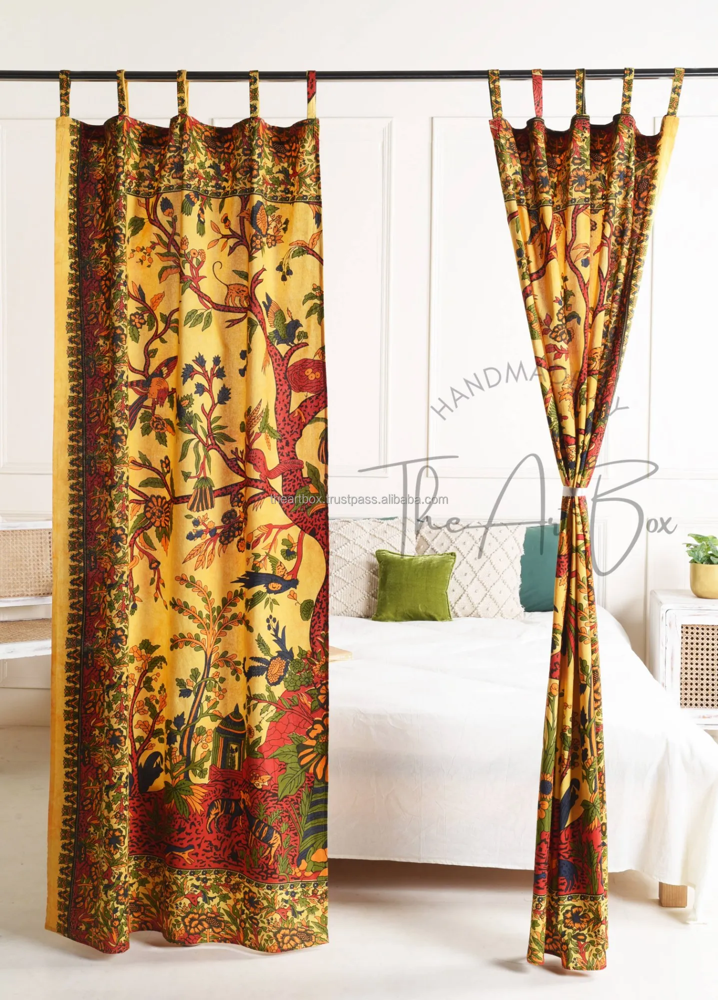 New Arrival Tree Of Life Yellow Drapery Decor Window Curtains Double Layer Panels Set Top Curtains Room Home Decoration Curtain