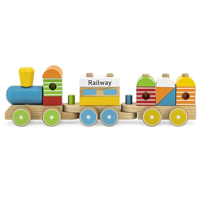 Wooden High Quality Children Stacking Train Wooden Toys Educational Kids Custom Building Blocks Car Wooden Car