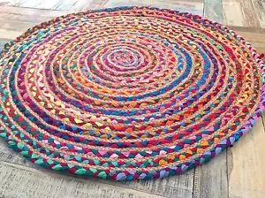 Best Selling Amazon Abstract Design Multi color Jute Cotton Chindi Braided round area rug for Living room hotel