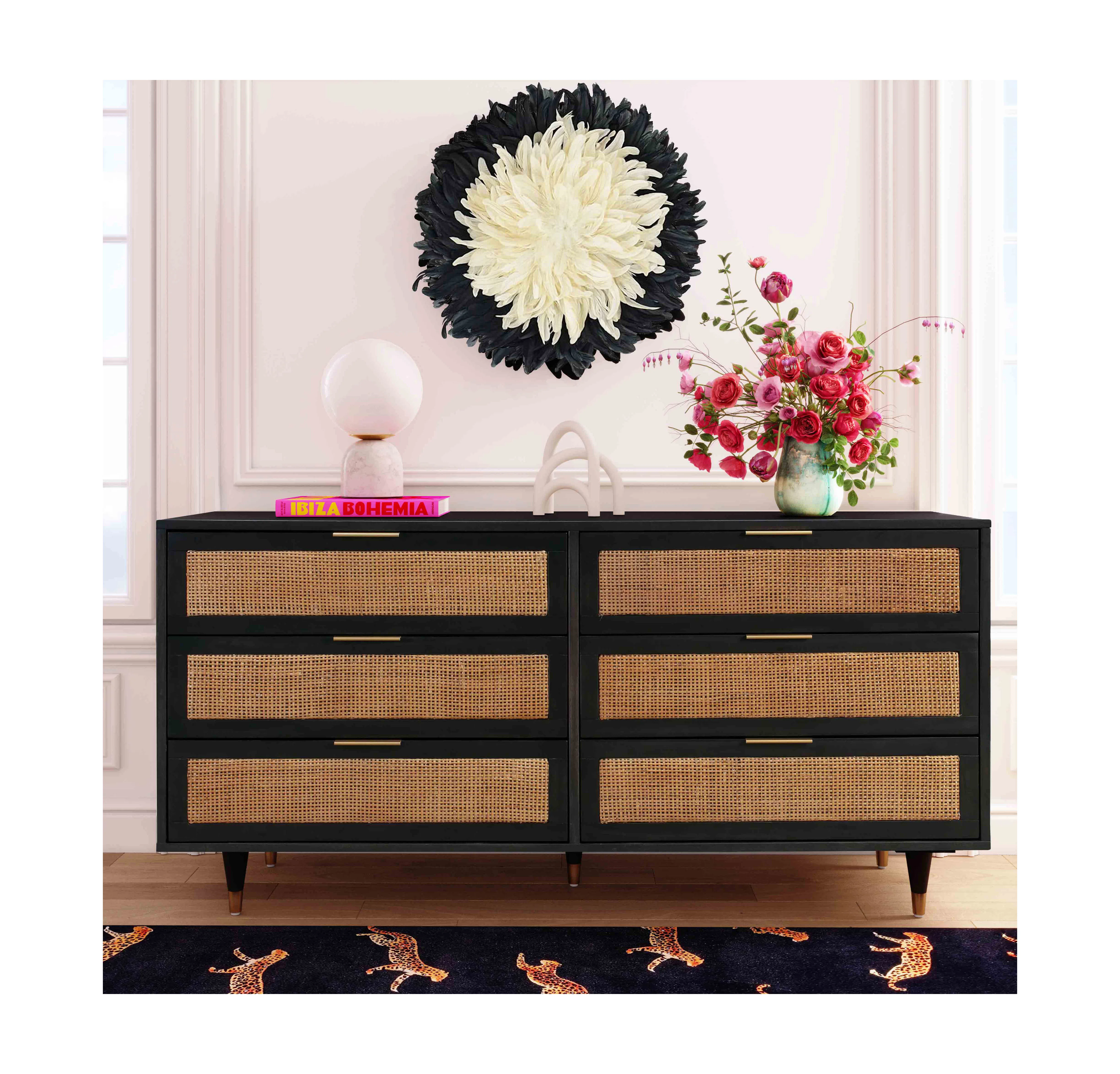 Best Design 100% Pure Strong Solid Acacia Wood Chest of Drawer 6 Drawer Dresser
