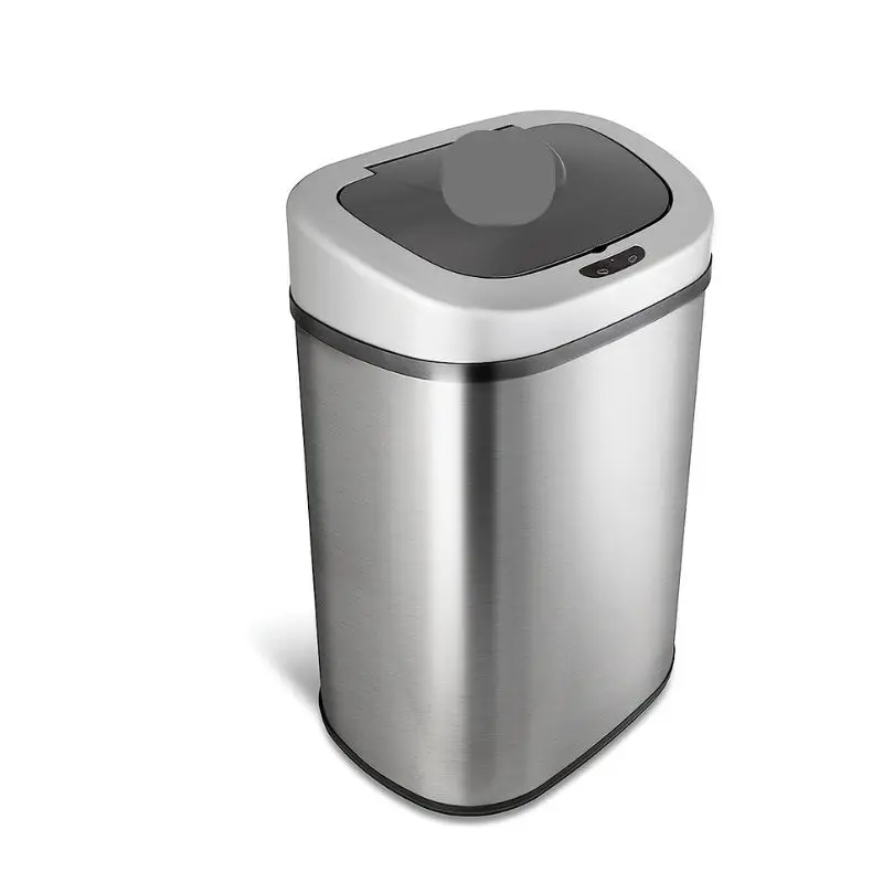 Automatic Touchless Infrared Motion Sensor Trash Can with Stainless Steel Base & Oval, Silver/Black Lid, 21 Gal