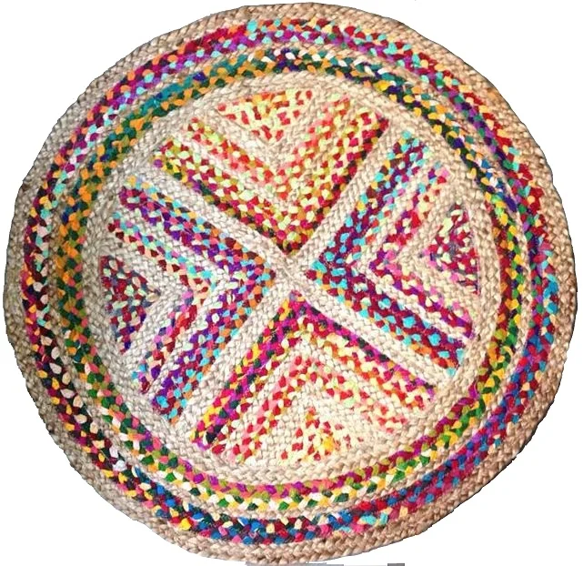 Best Selling Amazon Abstract Design Multi color Jute Cotton Chindi Braided round area rug for Living room hotel