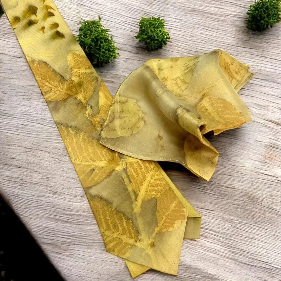 Wholesale New Arrival Ecoprinted Silk Yellow Floral Tie and Pocket Square Set Formal Luxury Classic Necktie for Men