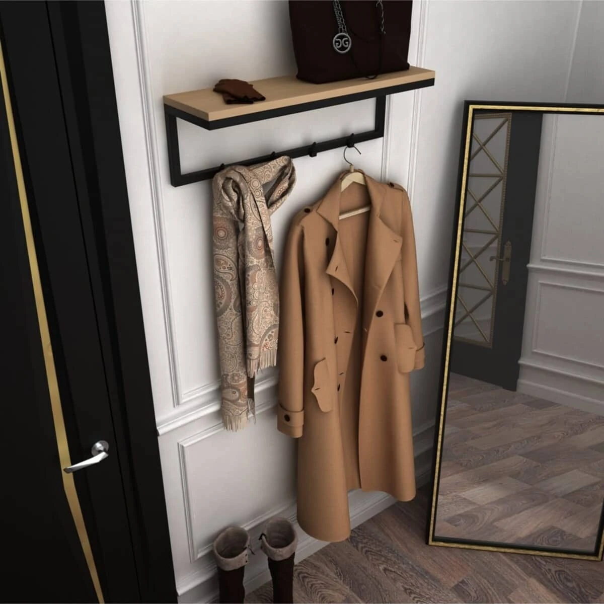 Luxury Metal hanger shelve Metal Frame Solid Wood shelf for Hotel School Office Home Furniture living room entry