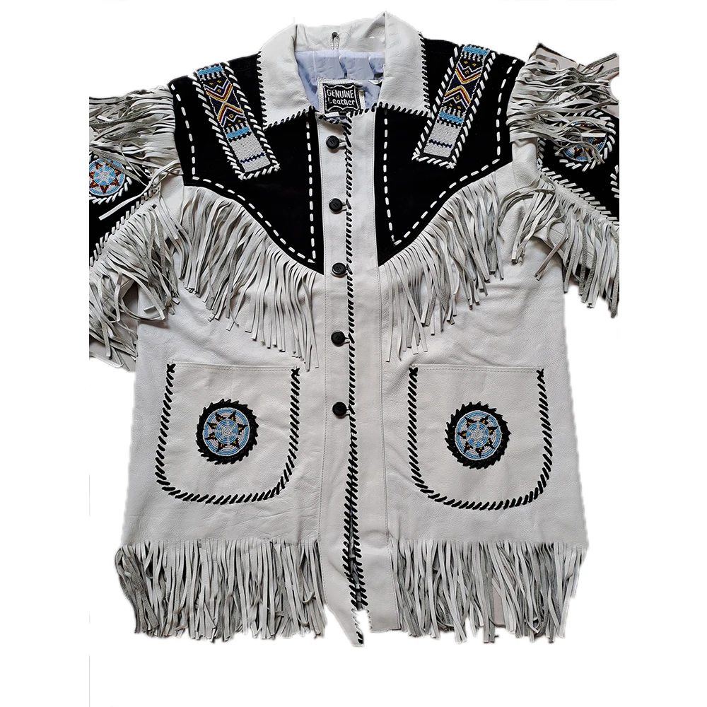 Fringed & Beaded Original Cow Leather Western Style Men Beautiful Cowboy Leather Jacket for Men